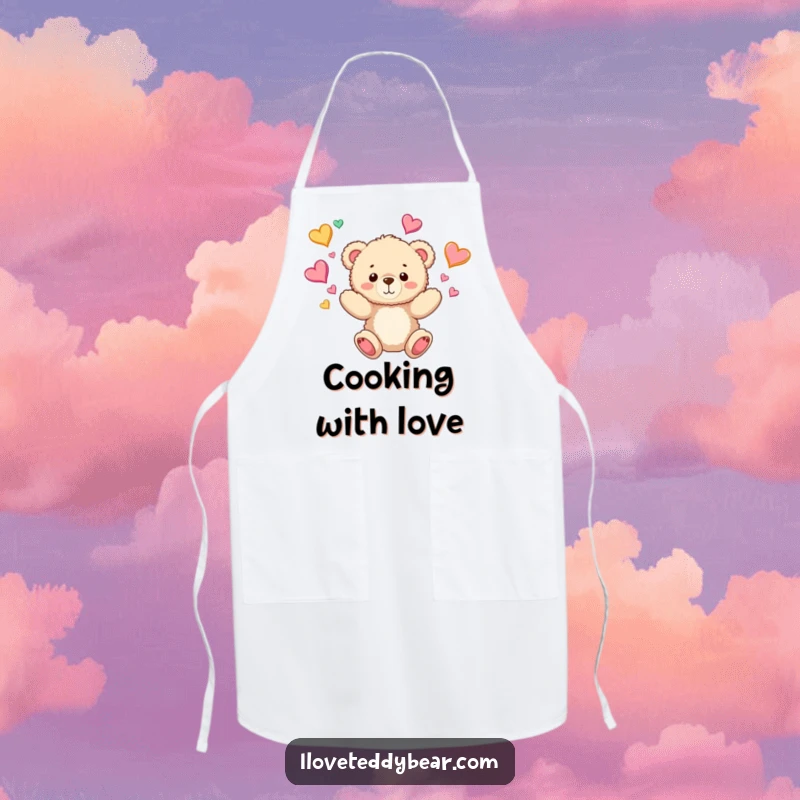 Funny Teddy Bear Apron: A kitchen apron adorned with a teddy bear juggling hearts, blending culinary tasks with a message of love and happiness.