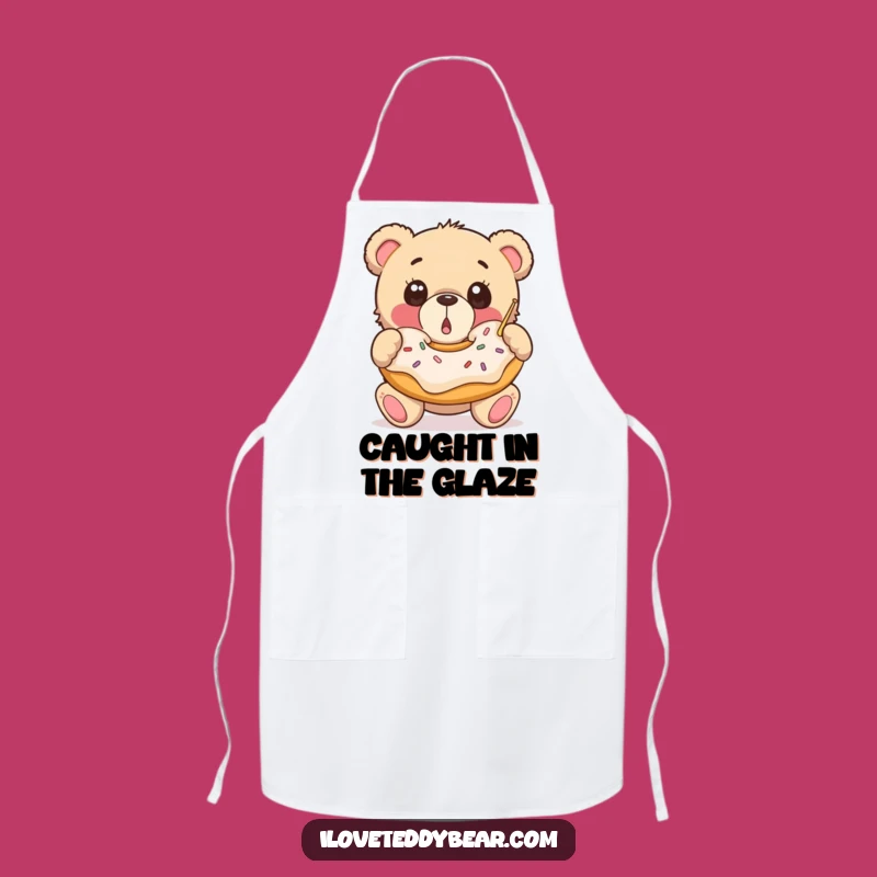 Funny Donut Bear Apron: Chef Teddy Catching Donut, Hilarious Kitchen Accessory for Bakers
