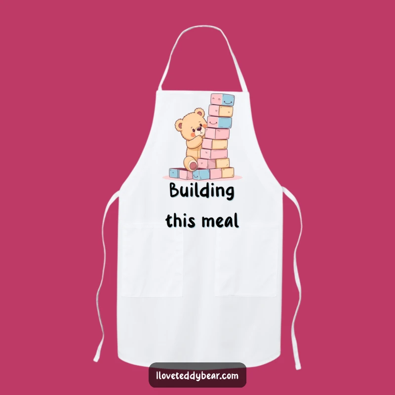 Funny Teddy Bear Block Tower Fail Apron - Hilarious Kitchen Gift