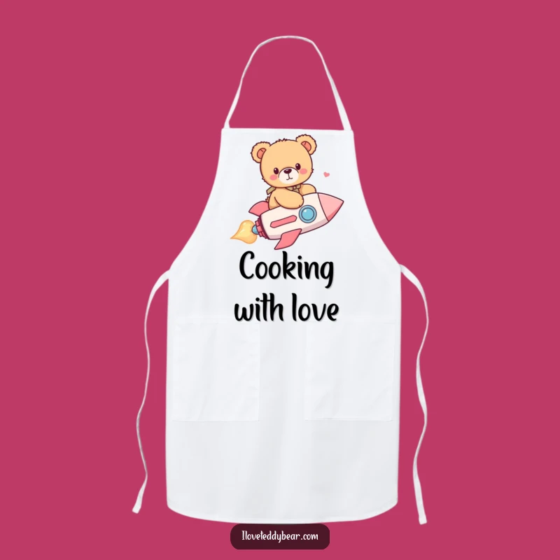 Funny Teddy Bear Heart Rocket Apron - Cook with Cosmic Cheer!
