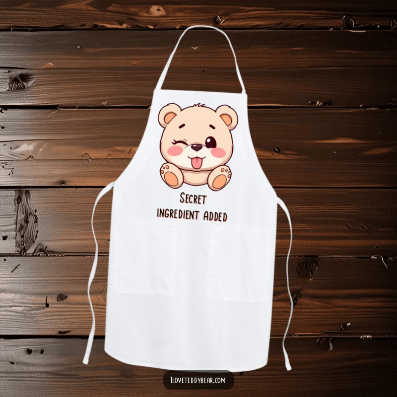 Funny Teddy Bear Winking Apron: Teddy bear playfully winks with tongue out, adding a cheeky touch to kitchen wear.