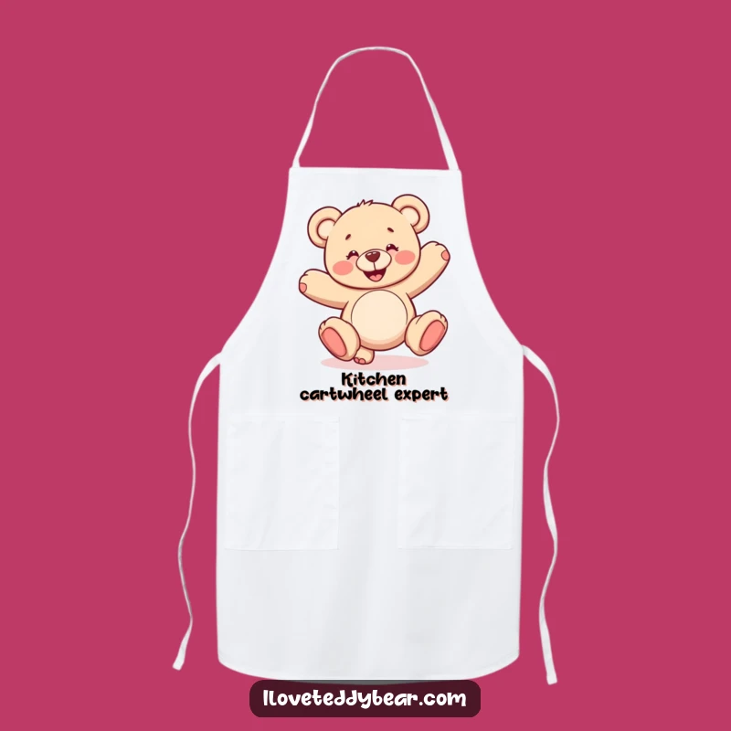 Funny Wobbly Cartwheel Teddy Bear Apron - Kitchen Fun & Hilarious Cook Gift