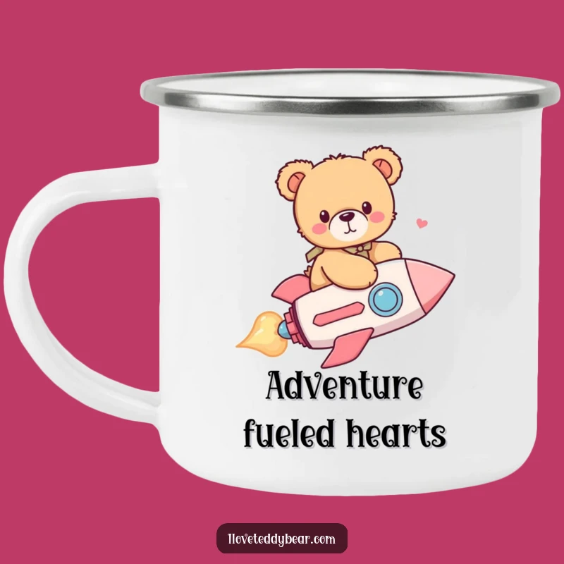 Adventure Ready Funny Teddy Bear Heart Rocket Camping Mug - Sip Laughs!