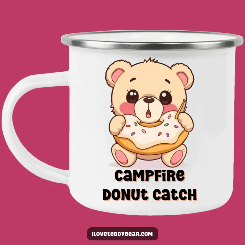 Funny Donut Bear Camping Mug: Durable Teddy Catching Donut, Sweet and Funny Outdoor Treat