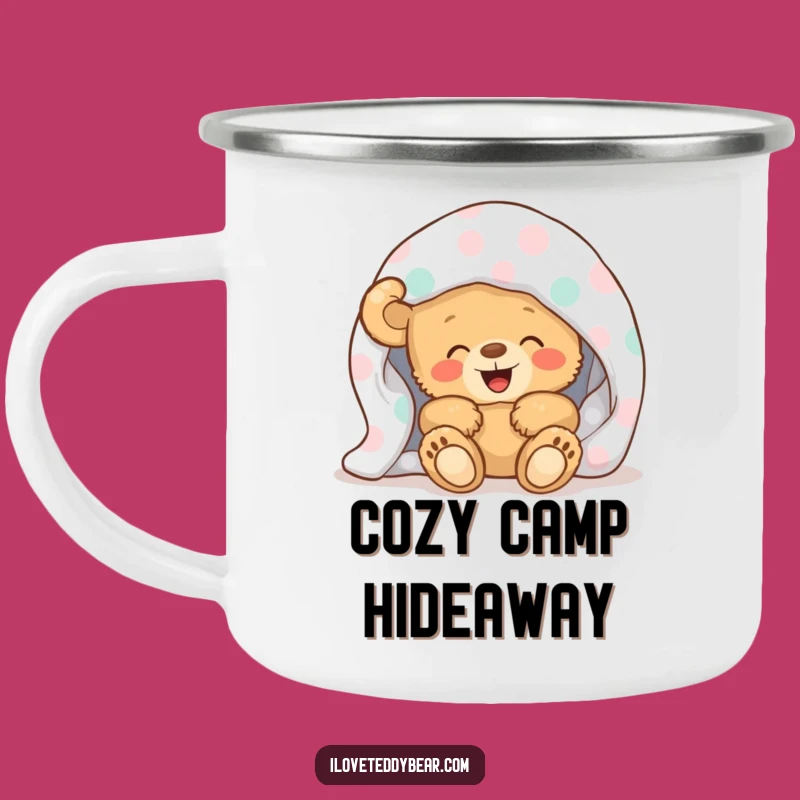 Funny Teddy Bear Blanket Giggle Enamel Mug - Cozy Outdoor Fun