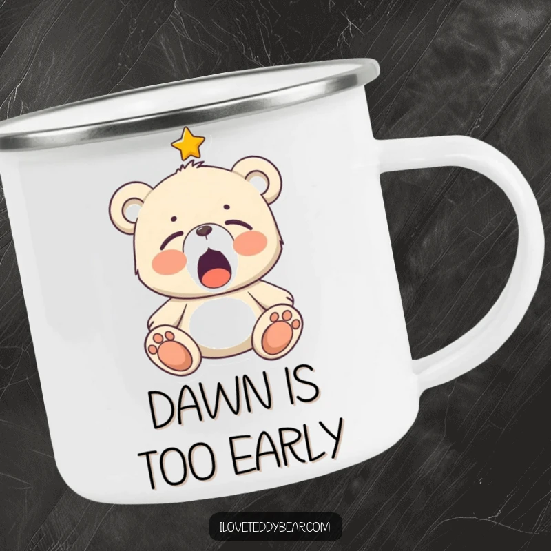 Funny Sleepy Teddy Bear Camping Mug: A teddy bear yawning under a starry sky, ideal for cozy outdoor moments.