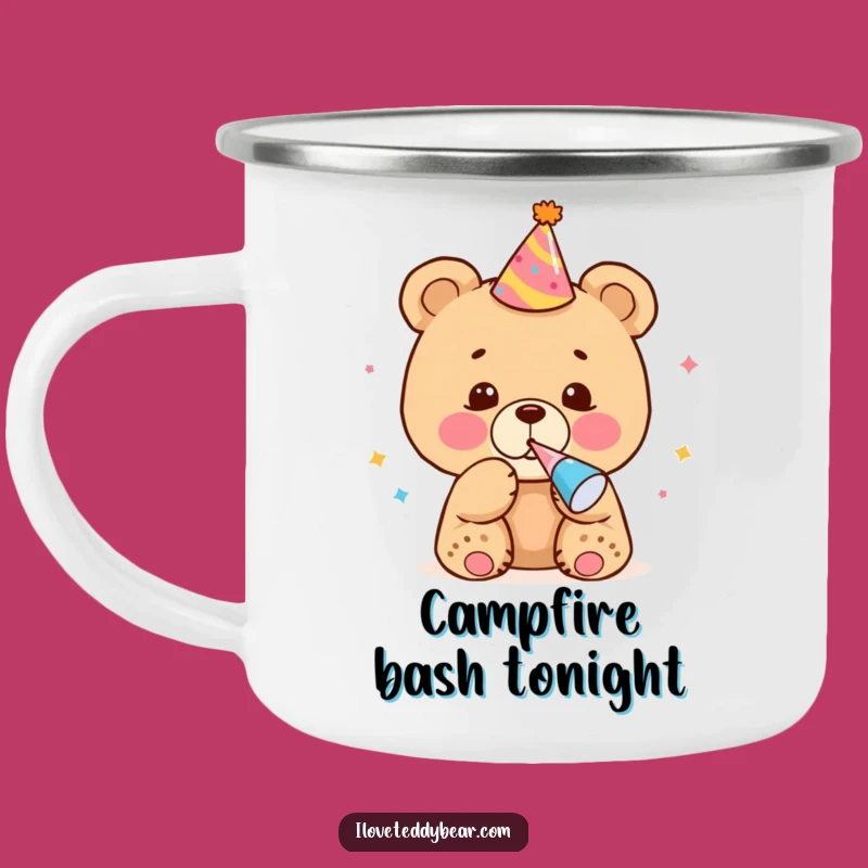 Funny Bear Cub Party Enamel Camping Mug - Festive Outdoor Companion