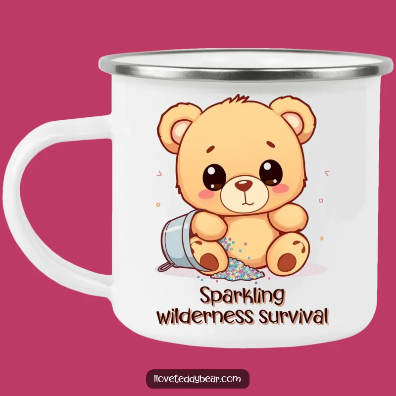 Funny Glitter Spill Teddy Bear Camping Mug: Sparkle Your Adventure, Ideal Funny Gift