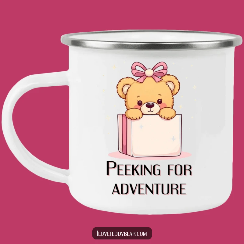 Funny Teddy Bear Peeking Camping Mug - Adventure Fuel with Surprise!