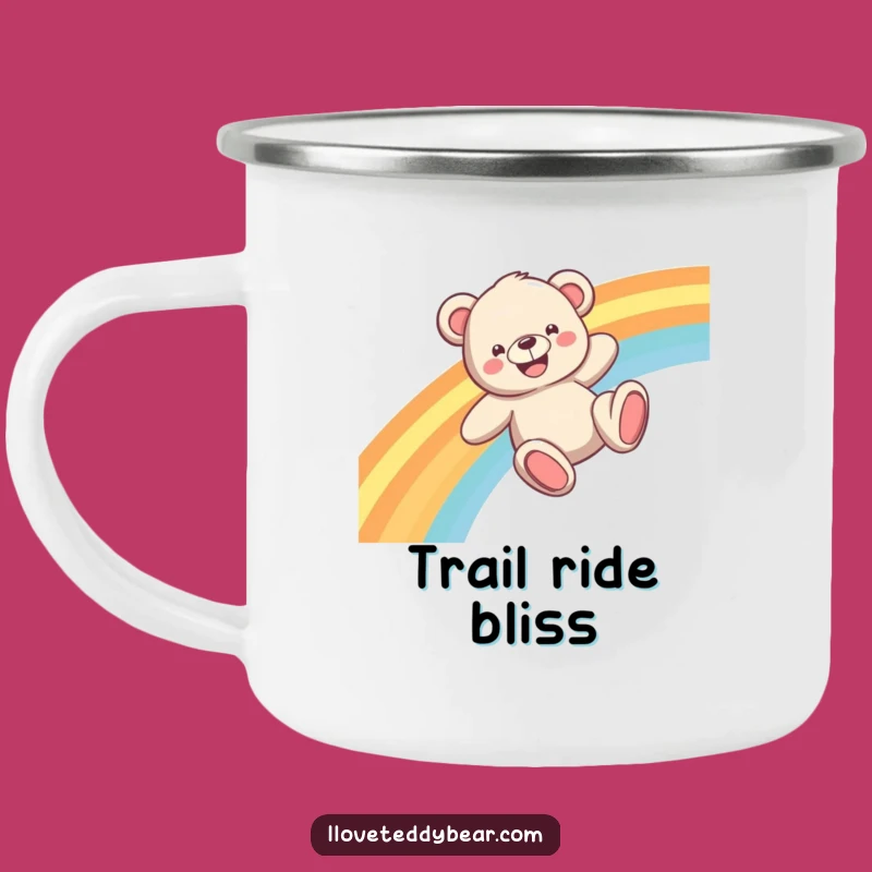 Funny Teddy Bear Rainbow Slide Enamel Camping Mug: Adventure Awaits!