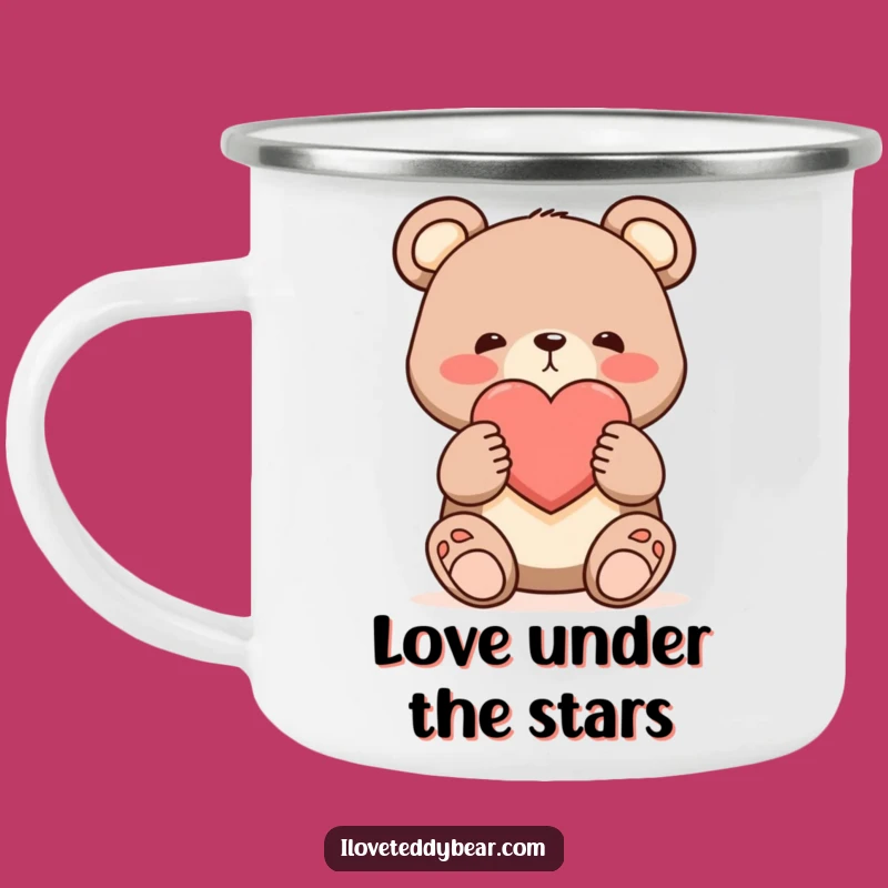 Funny Shy Bear Heart Camping Mug - Durable Cartoon Art for Romantic Picnics