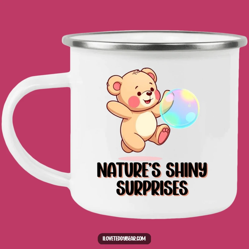 Funny Teddy Bear Bubble Chase Camping Mug: Adventure Joy