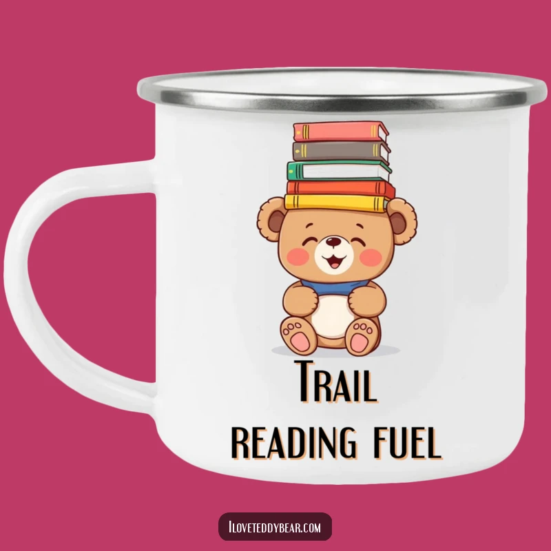 Funny Book Bear Camping Mug: Durable Teddy Balancing Books, Adventure-Ready Literary Gift