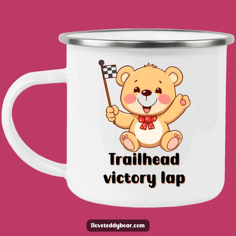 Funny Teddy Bear Racing Flag Camping Mug: Adventure Winner