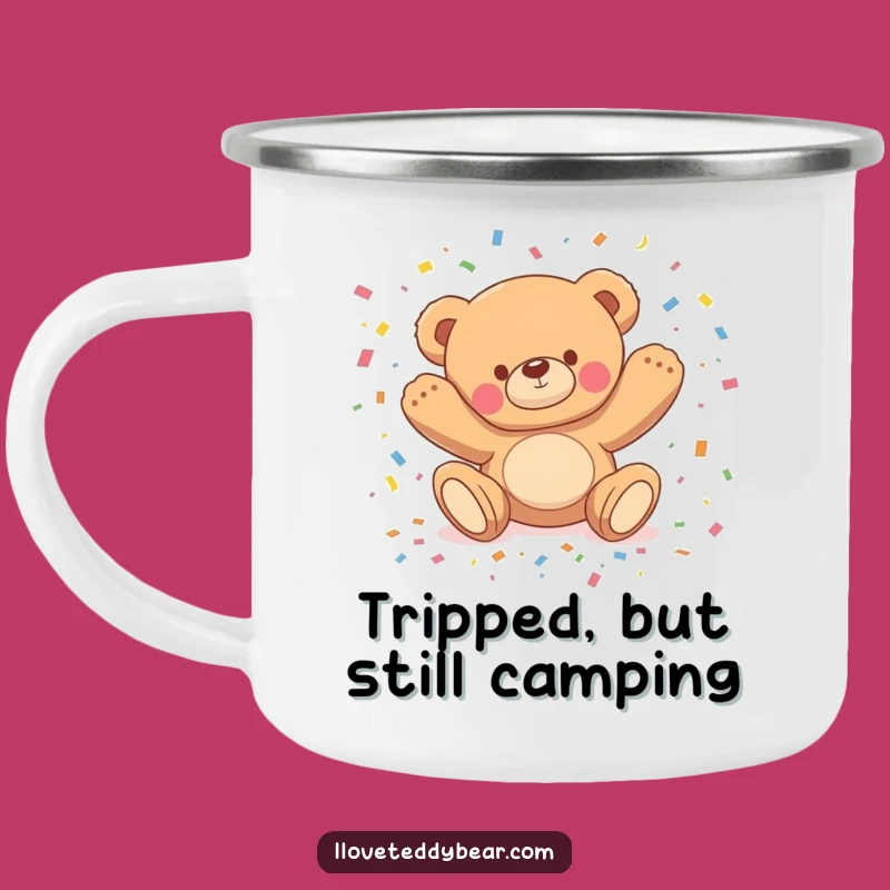 Funny Tripping Teddy Bear Camping Mug - Confetti Campfire Companion
