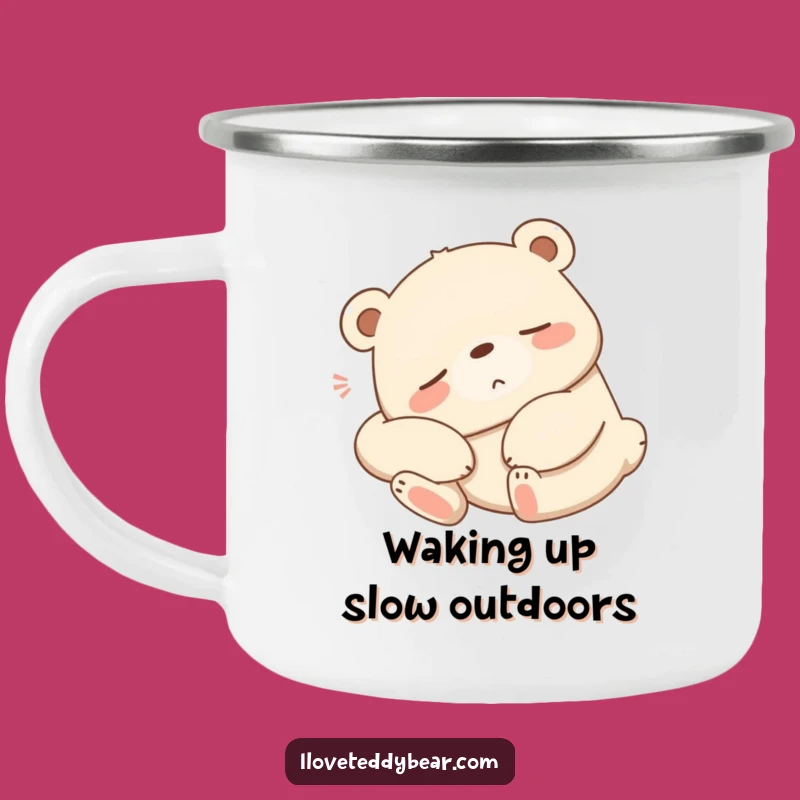 Funny Sleepy Bear Camping Mug - Relaxing Cartoon Art for Outdoor Mornings