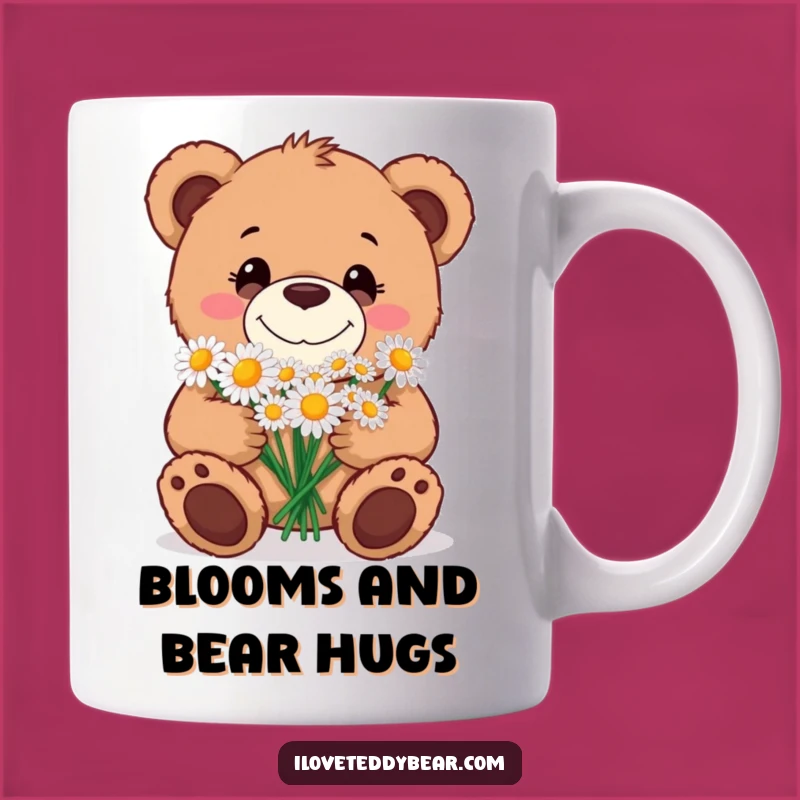 Funny Teddy Bear Daisy Bouquet Mug: Sweet Grins & Blooms - Perfect Gift