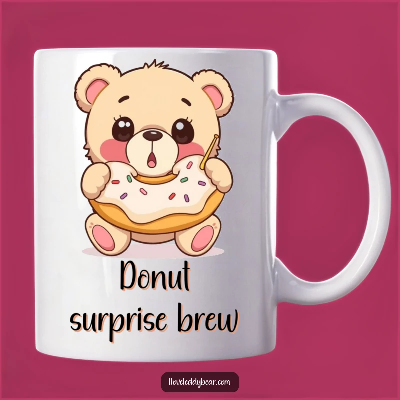 Funny Donut Bear Mug: Surprised Teddy Catching Donut, Hilarious Treat for Snack Lovers