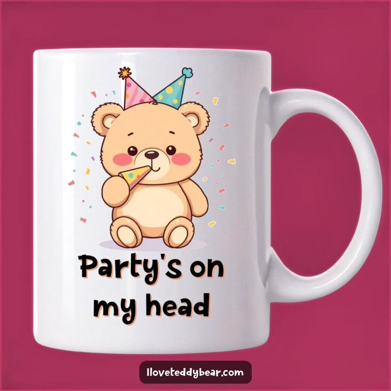 Funny Party Bear Mug: Adorable Teddy Bear Blowing Horn, Perfect Gift for Celebrations