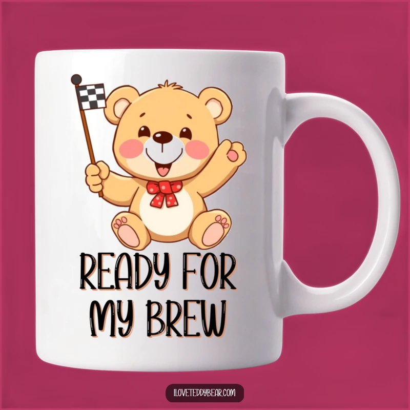Funny Teddy Bear Racing Flag Mug: Determined Winner Gift