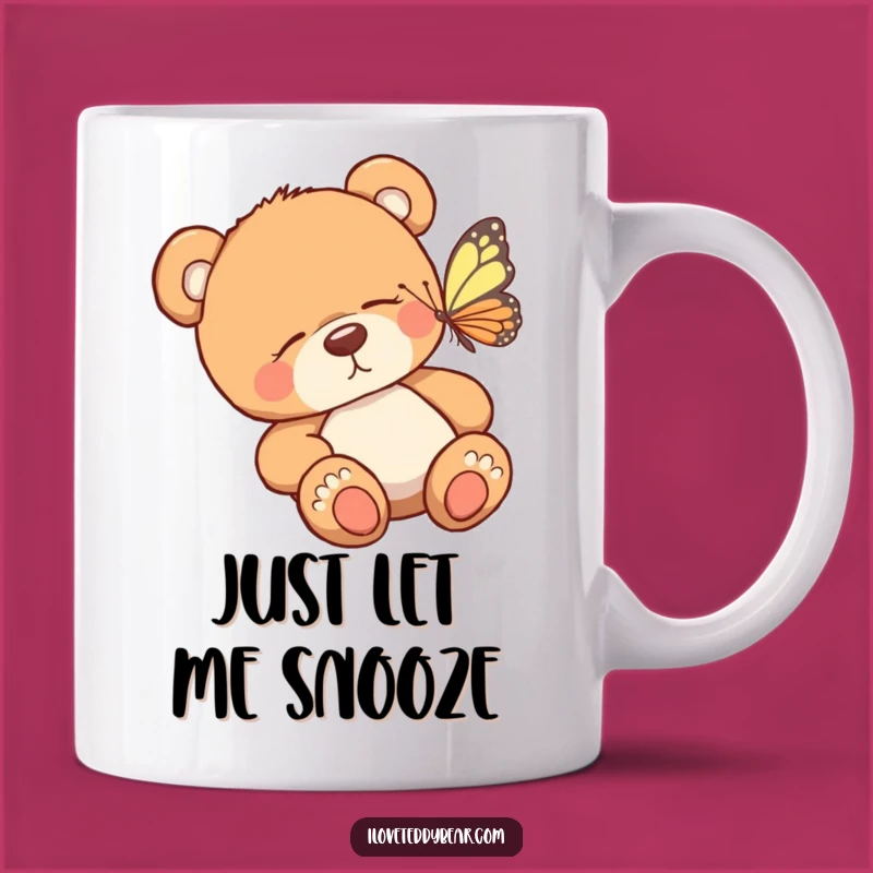 Funny Sleepy Teddy Bear Woken by Butterfly Mug - Adorable Gift for Bear Lovers