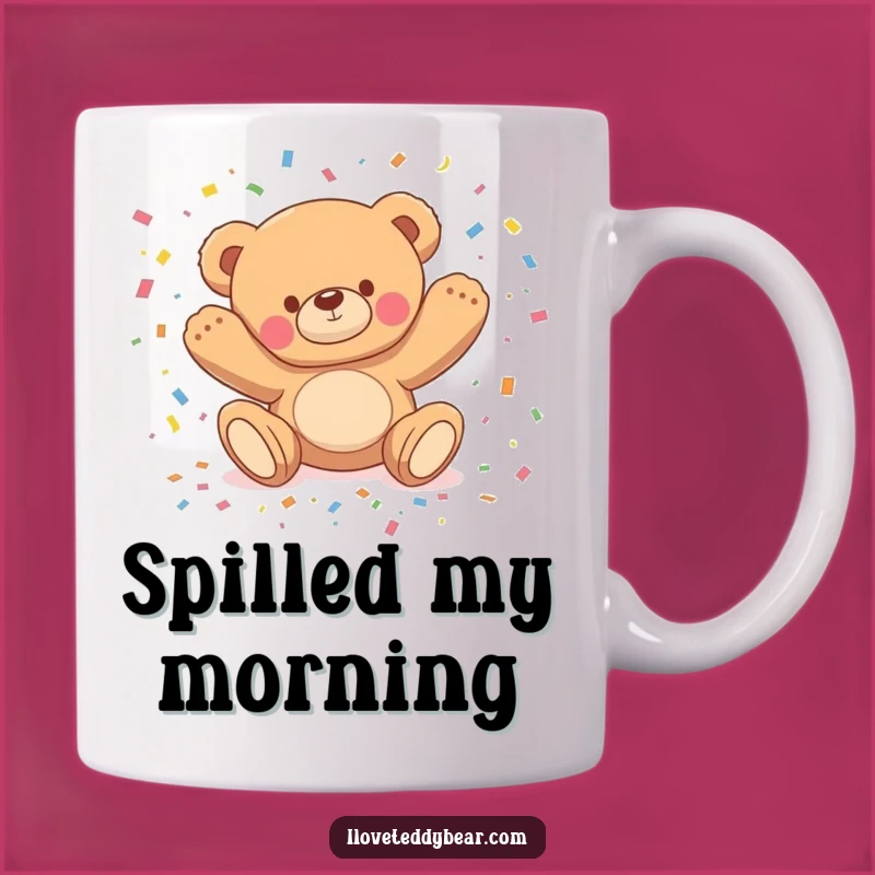 Funny Tripping Teddy Bear Mug - Hilarious Confetti Spill Gift!