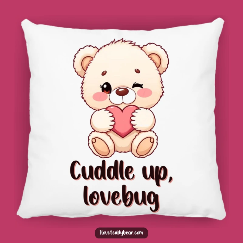 Funny Teddy Bear Pillow - Soft Winking Heart Cushion - Cozy Love Gift