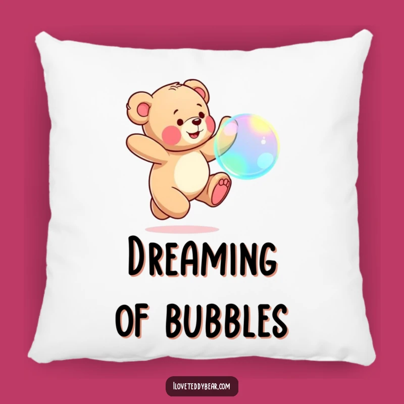Funny Teddy Bear Bubble Chase Pillow: Cozy Joyful Decor