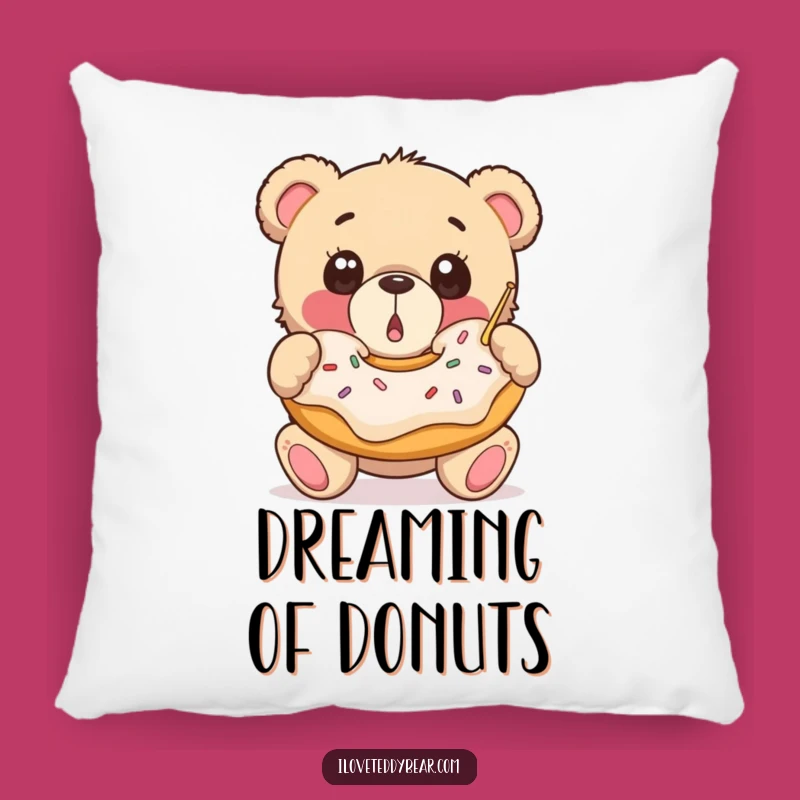 Funny Donut Bear Pillow: Cozy Teddy Catching Donut, Soft and Hilarious Decor Accent