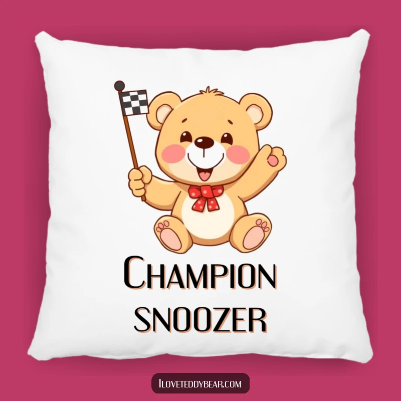 Funny Teddy Bear Racing Flag Pillow: Cozy Victory Decor