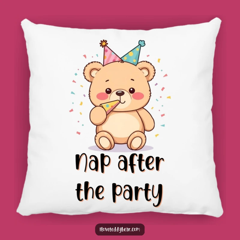 Funny Party Bear Pillow: Cozy Teddy Bear Blowing Horn, Comfy and Hilarious Decor Accent
