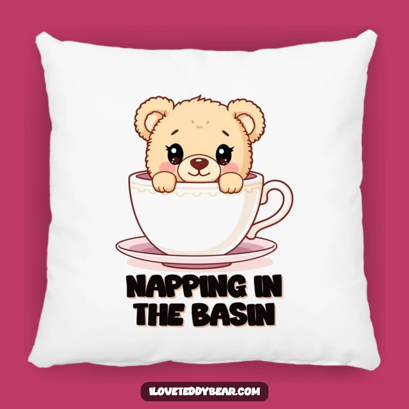 Funny Teddy Bear Teacup Peek Pillow - Cozy & Adorable Decor