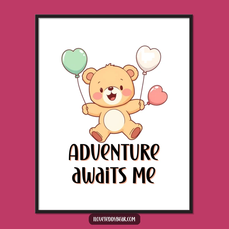 Funny Flying Teddy Bear Balloon Digital Print - Cheerful Decor, Perfect Funny Gift