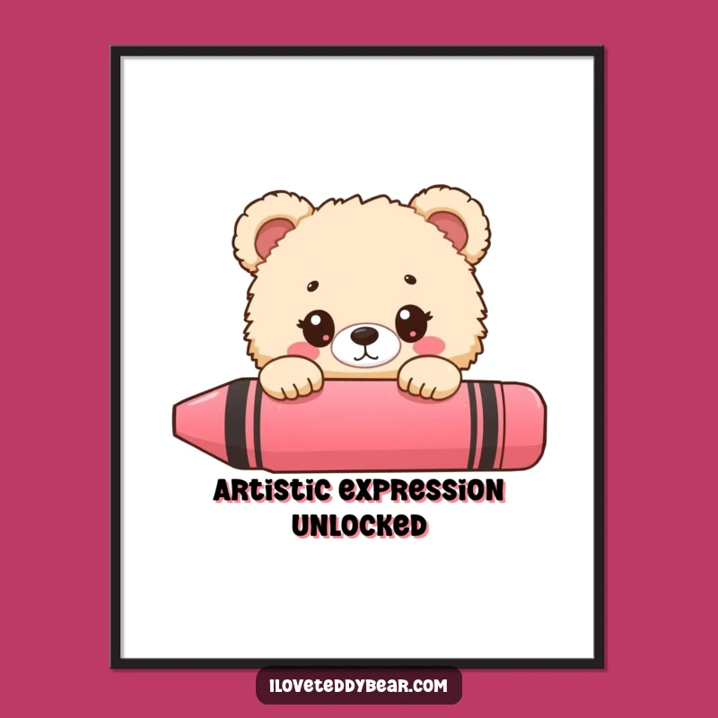 Funny Bear Crayon Peek Digital Art - Instant Humorous Wall Decor