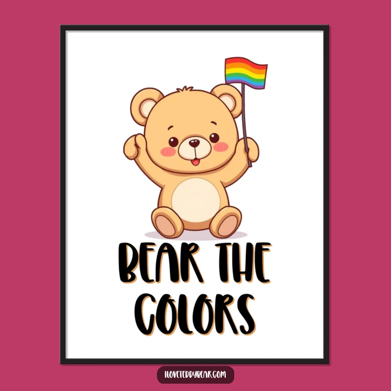 Funny Teddy Bear Rainbow Digital Art: Prideful Print for Walls