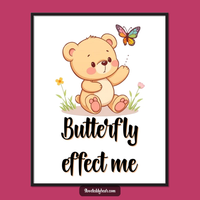 Funny Teddy Bear Butterfly Digital Art: Instant Whimsical Decor for a Playful Space