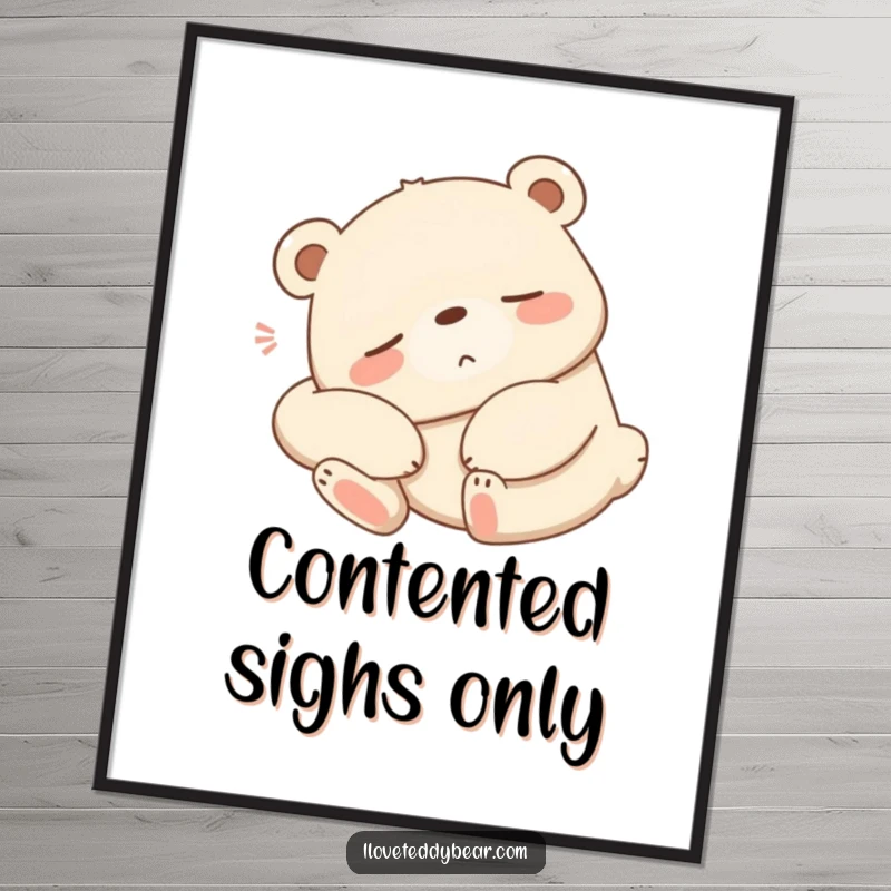 Funny sleepy bear digital art print, bear stretching lazily with a contented sigh, relaxing cartoon art, peaceful wall decor.