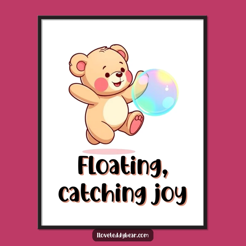 Funny Teddy Bear Bubble Chase Digital Art: Joyful Instant Decor