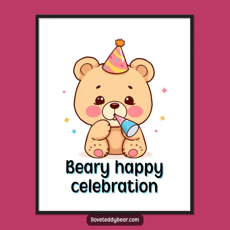Funny Bear Cub Party Digital Art Print - Instant Festive Decor