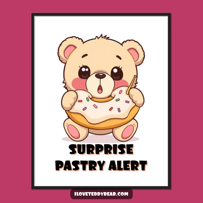 Funny Donut Bear Digital Print: Instant Teddy Catching Donut Art, Sweet Decor Download