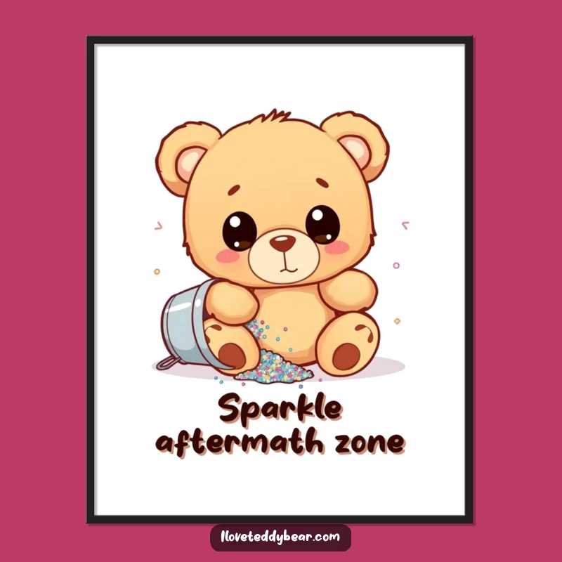 Funny Glitter Spill Teddy Bear Digital Art: Sparkly Mishap, Downloadable Funny Gift