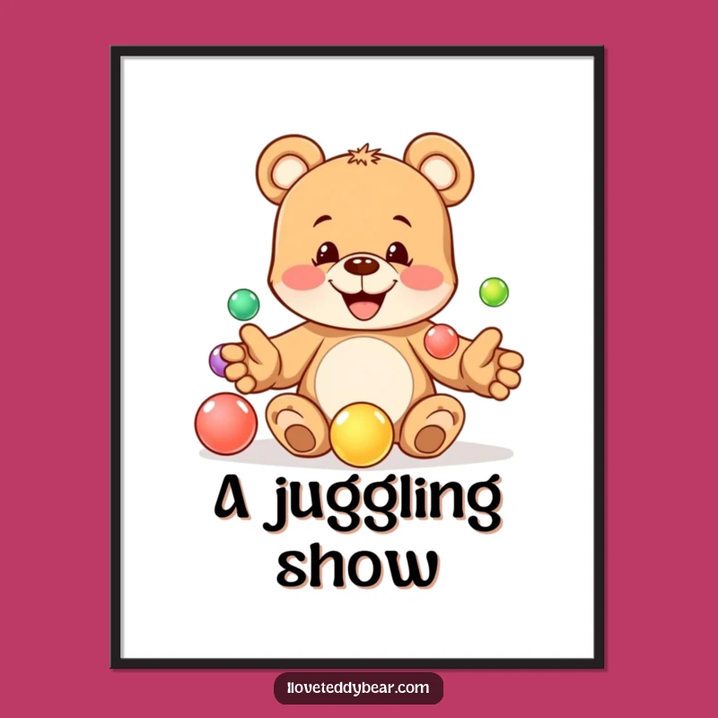 Funny Juggling Teddy Bear Marble Digital Print - Playful Decor, Perfect Funny Gift