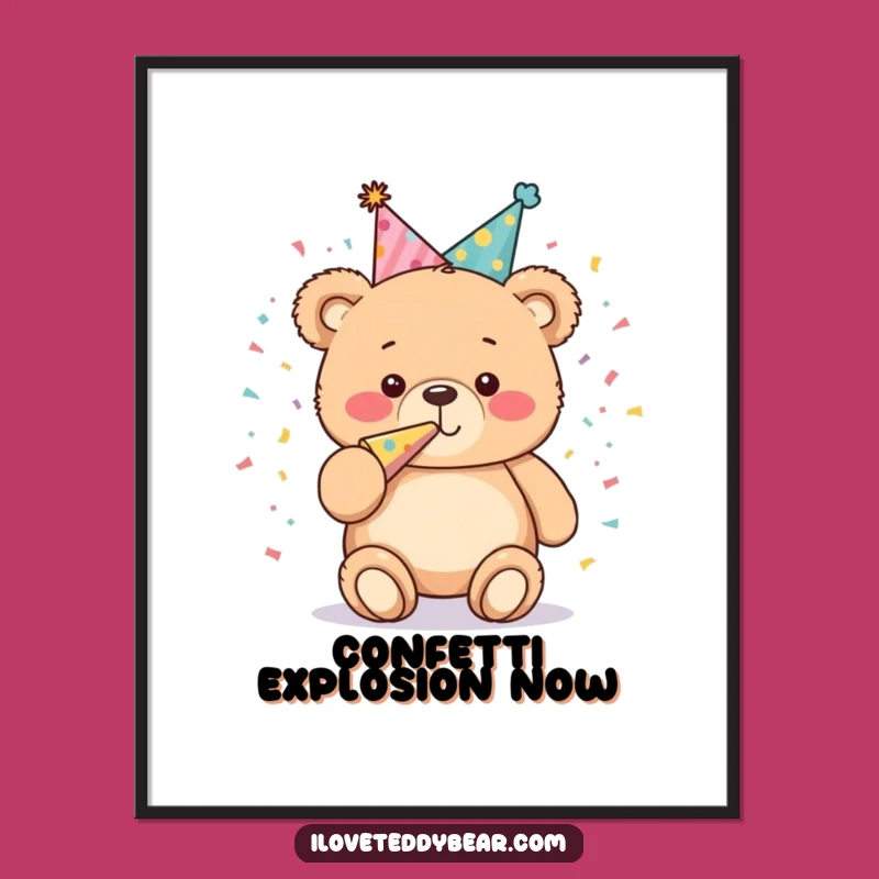 Funny Party Bear Digital Print: Instant Teddy Bear Blowing Horn Art, Joyful Decor Download