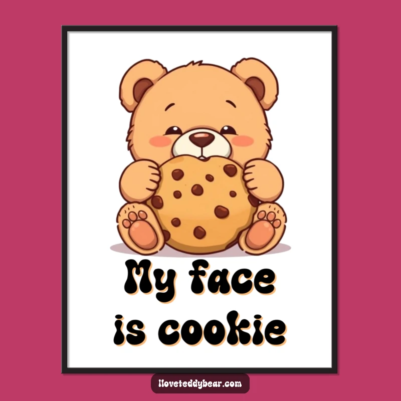 Funny Teddy Bear Cookie Face Digital Art: Discreet Treat Print