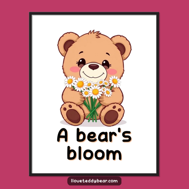 Funny Teddy Bear Daisy Bouquet Digital Art: Instant Cheer - Hilarious Decor Gift