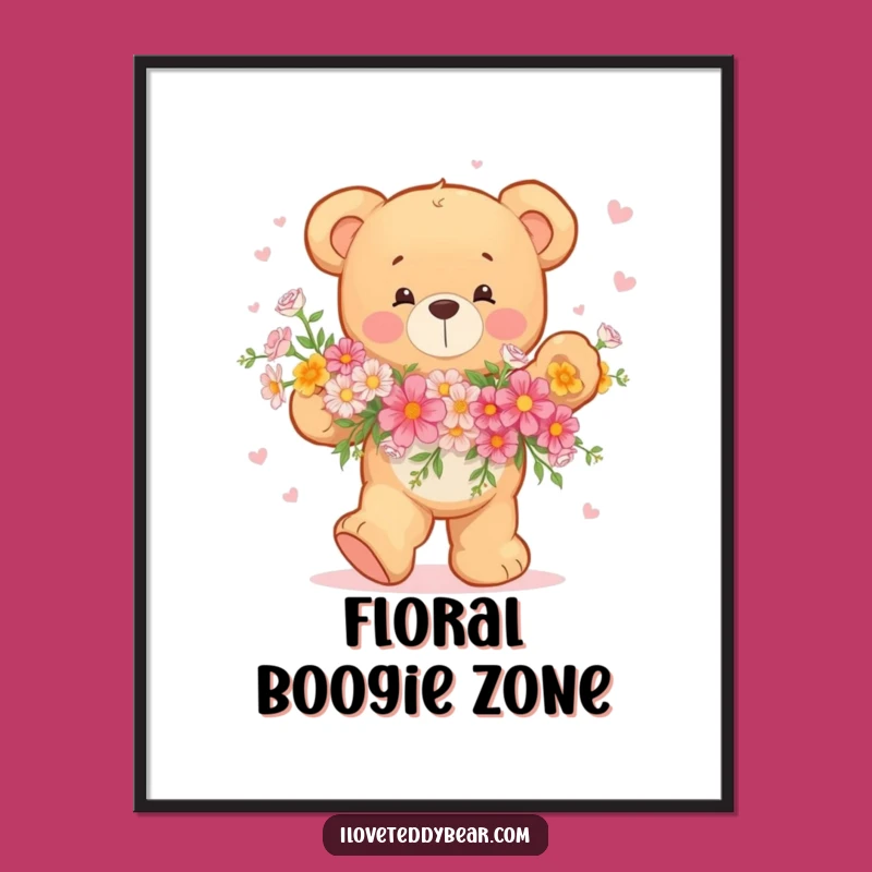 Funny Teddy Bear Dancing Flowers Digital Art: Instant Joyful Decor!