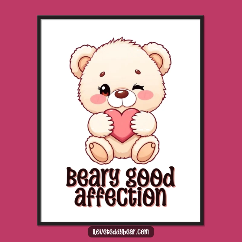 Funny Teddy Bear Digital Art - Winking Heart Bear Printable - Cute Love Decor