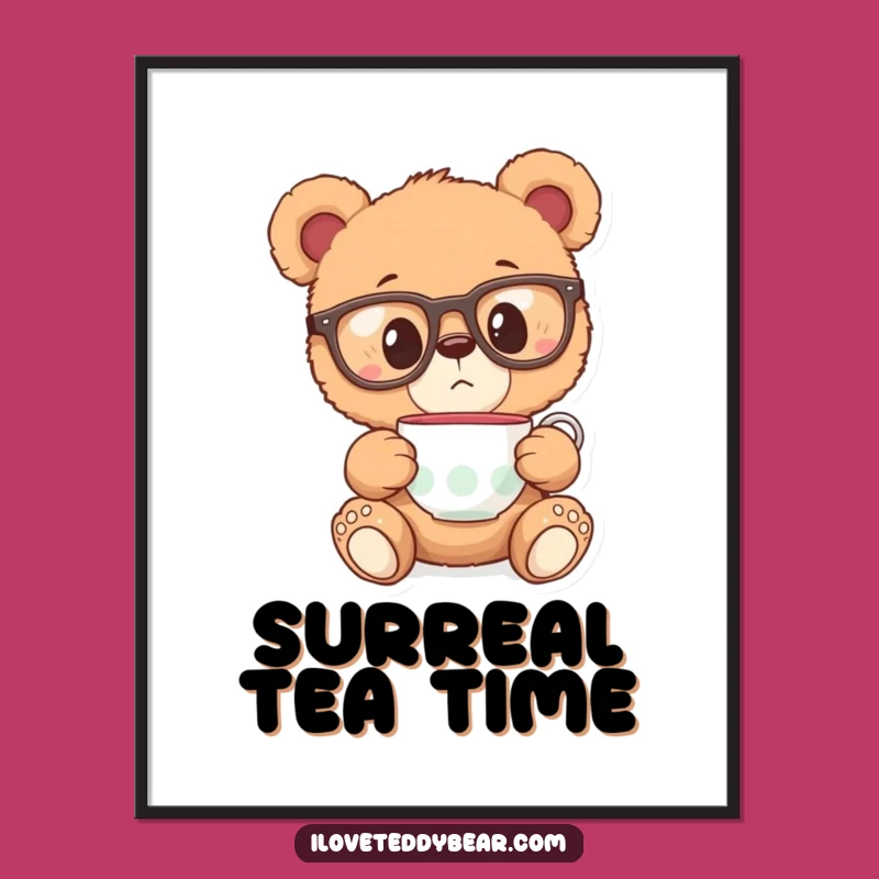 Funny Teddy Bear Glasses Digital Art - Instant Whimsical Teacup Print