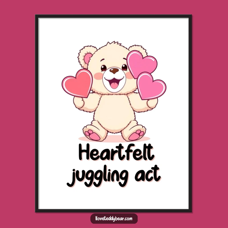 Funny Teddy Bear Juggling Hearts Digital Art: Instant Love for Your Walls