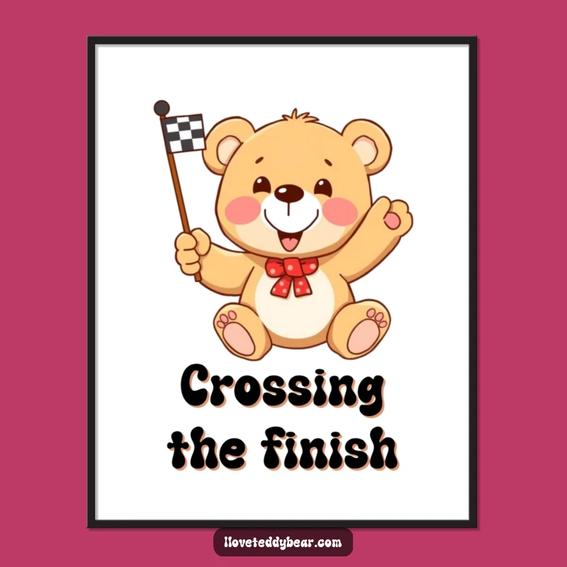 Funny Teddy Bear Racing Flag Digital Art: Instant Winning Decor